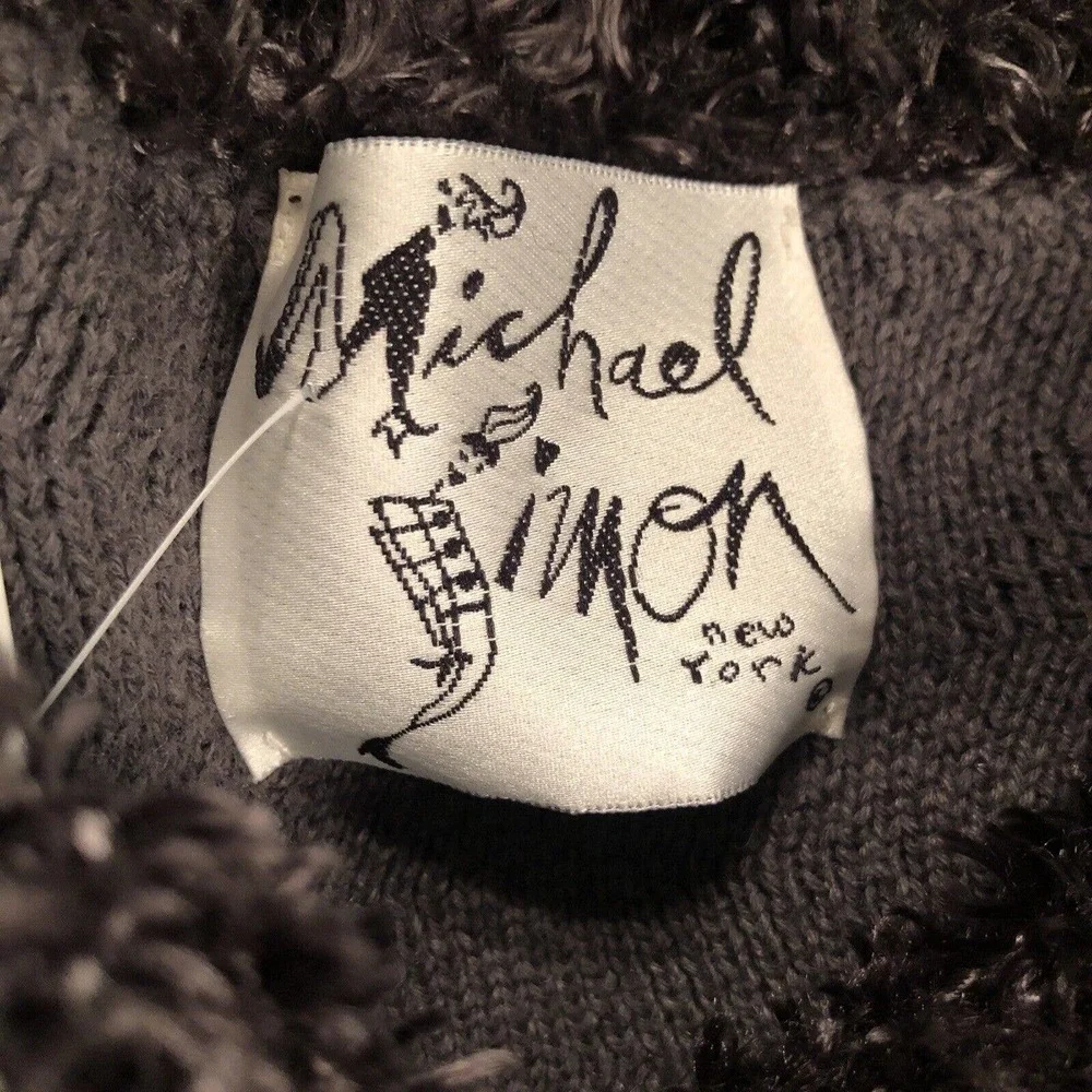 Michael Simon Rare Y2K Sweater Slate Blue Fab Buttons‎ Fur Collar Beautiful Knit